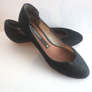 Matt Bernson Black Calf Hair Scalloped Low Wedge Pumps Shoes Womens 9